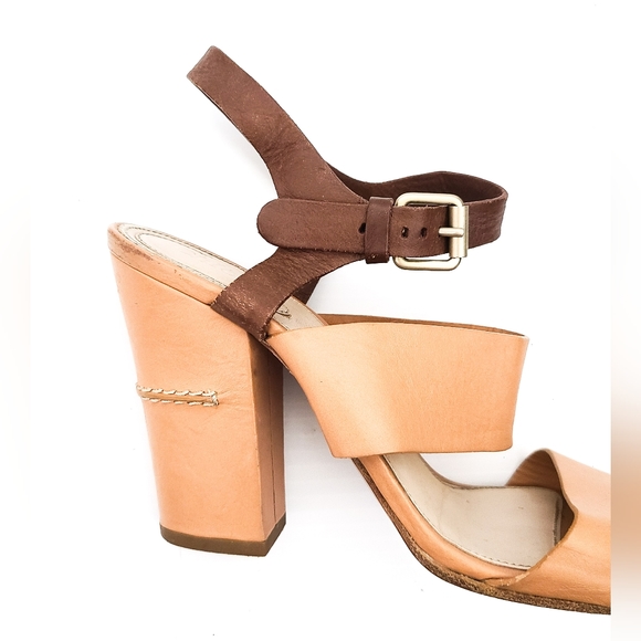 Chloe Camel and Brown Block Heel Sandal - Picture 4 of 8